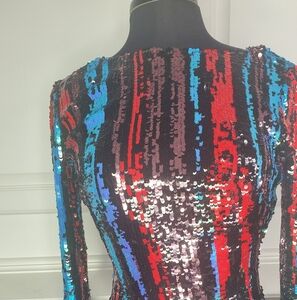 DRESS THE POPULATION MULTI COLOR SEQUIN DRESS